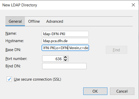 Einstellungen für DFN LDAP Adressbuch Einstellungen für DFN LDAP Adressbuch