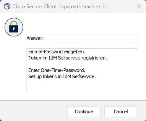 Option for entering a one time password