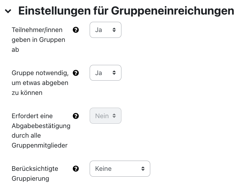 Einstellungen für Gruppeneinreichungen Einstellungen für Gruppeneinreichungen