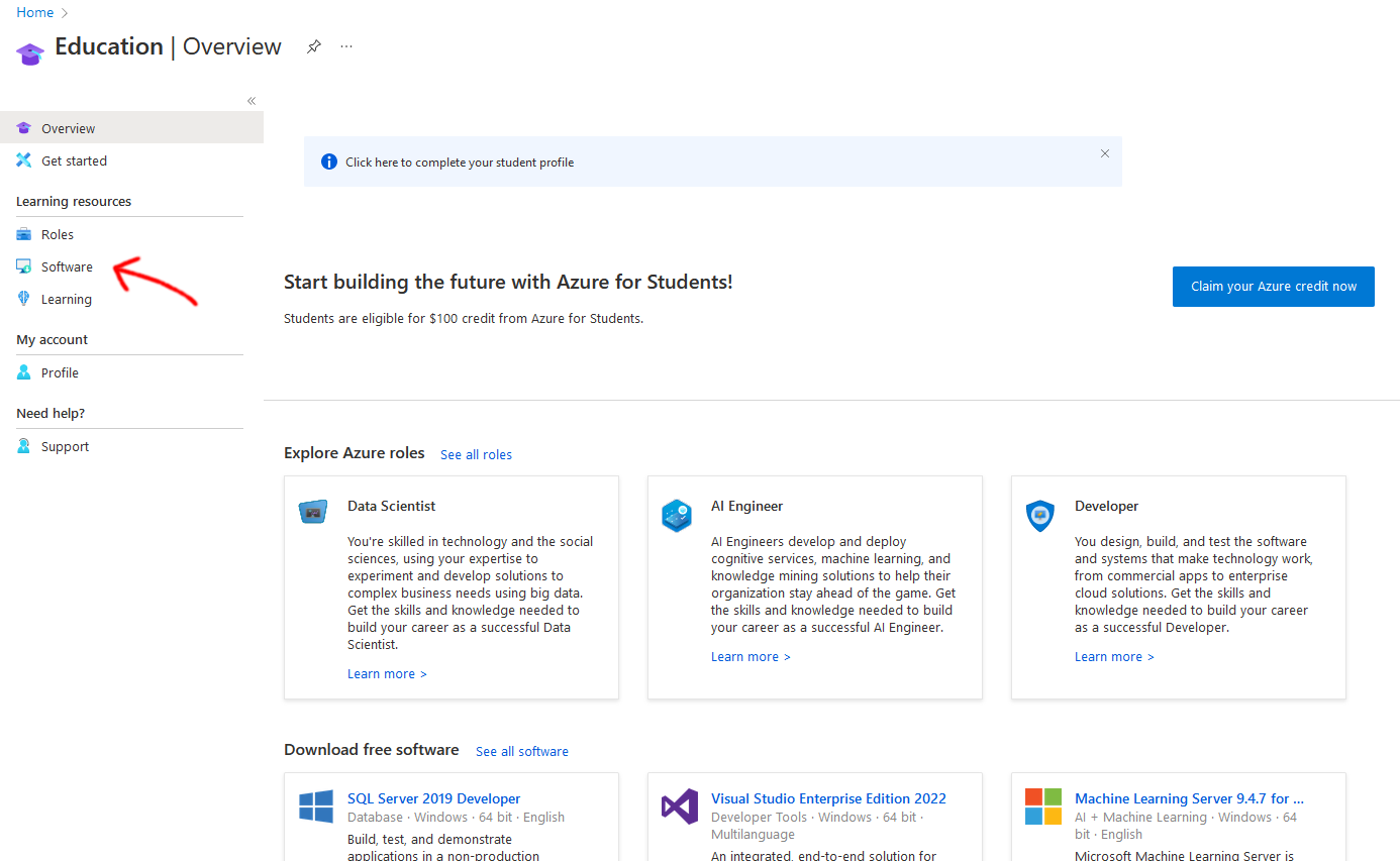 Image of "Software" being selected on the left Image of "Software" being selected on the left