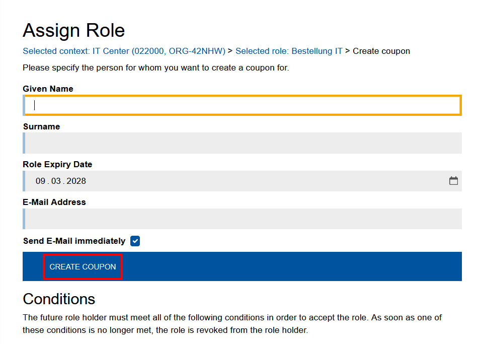 Screenshot of the "Assign role" page, as described in steps 6 to 8.