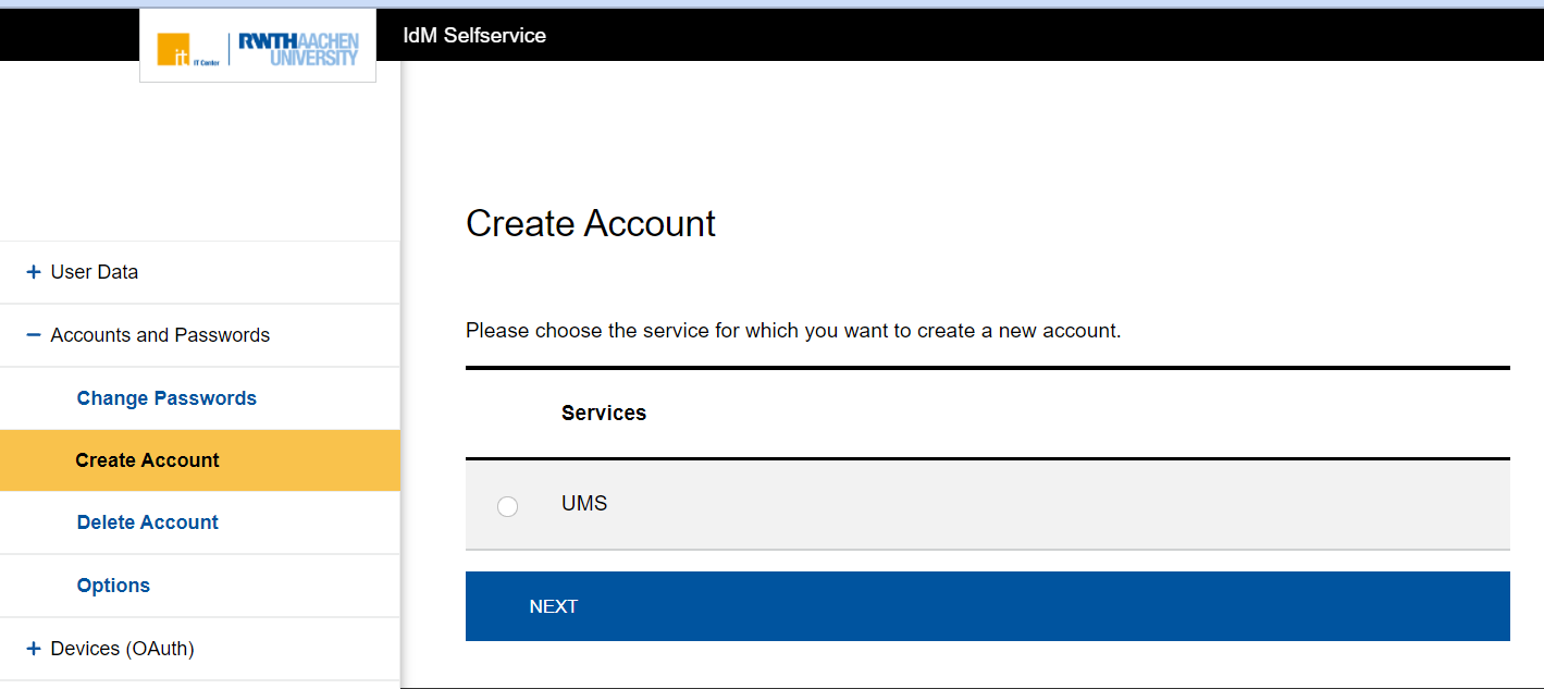 Create account