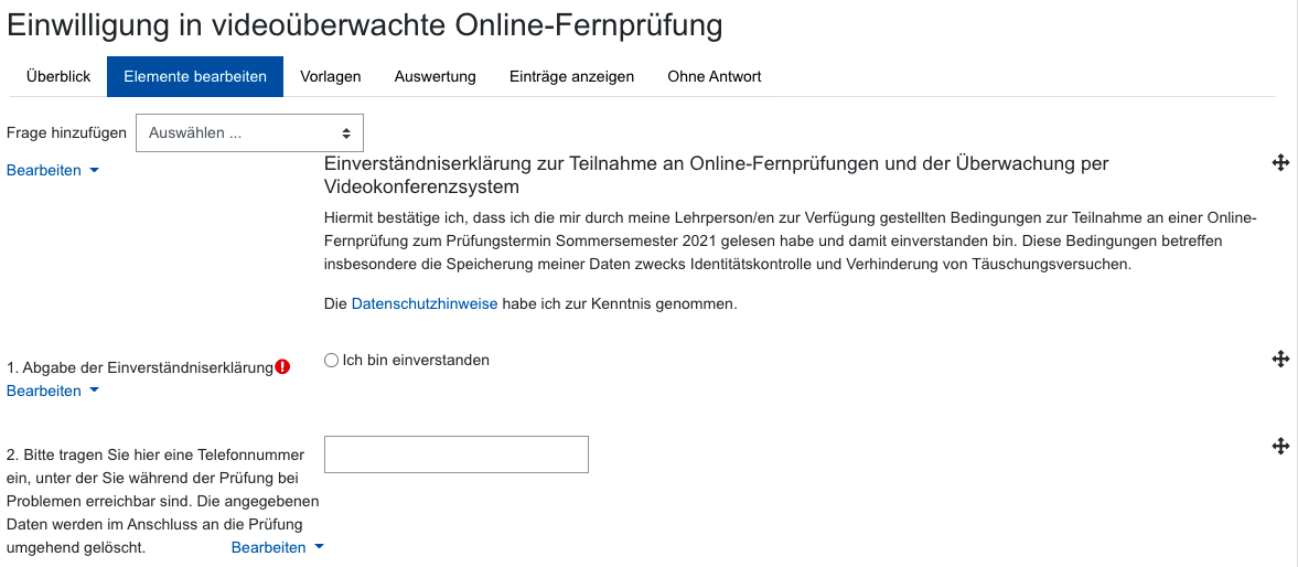 Screenshot Elemente bearbeiten