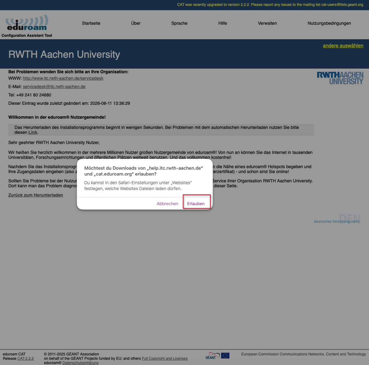 Pop-Up Fenster Download bestätigen