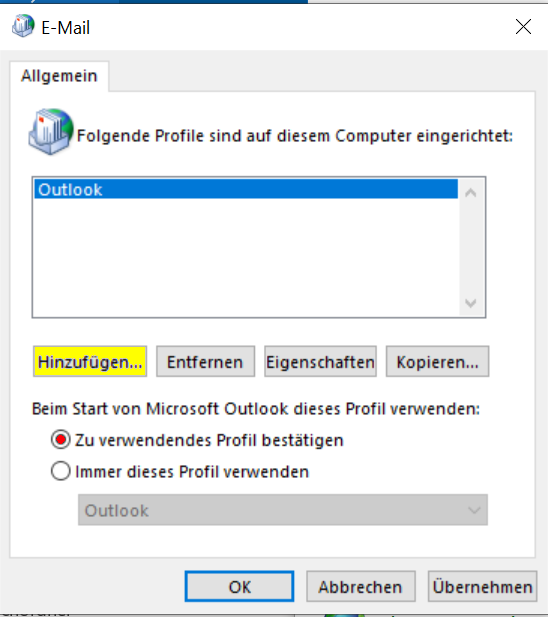 Profil hinzufügen Profil hinzufügen