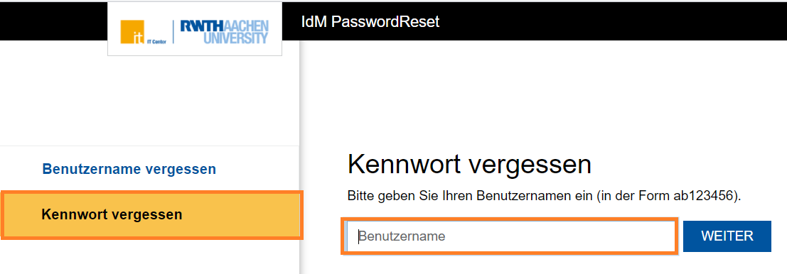 PasswordReset - Kennwort vergessen