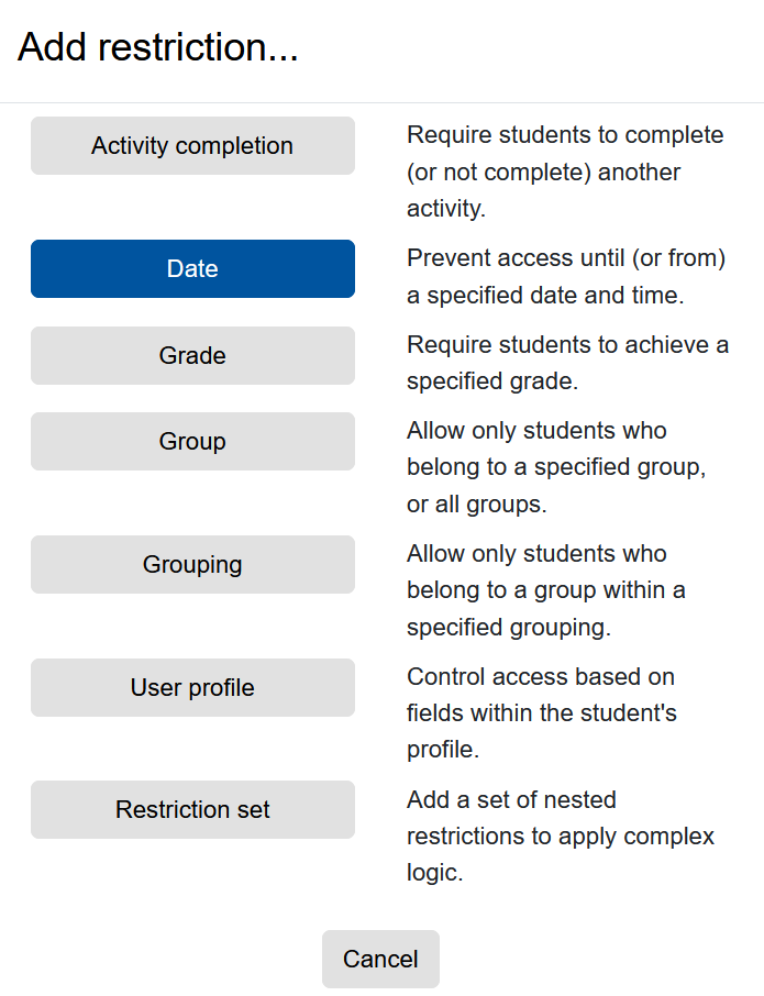 Screenshot: Feedback restiriction access settings