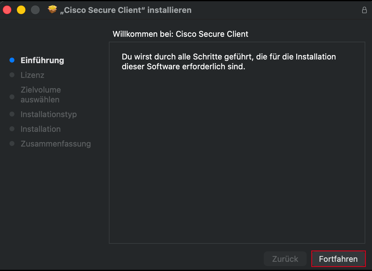Startfenster des Installers