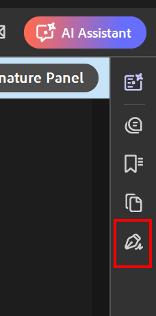 Open Signature Window Screenshot of the symbol list. The Signature Icon is the last item in the list and is described as "Validate or check the validation status of signatures".