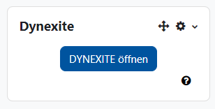 Block: "Dynexite". Dieser enthält einen Button "Dynexite öffnen". Icons sind für das Verschieben und das Bearbeiten des Blocks zu sehen.