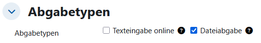Screenshot: Abgabetypen mit den Optionen "Texteingabe online" und "Dateiabgabe"