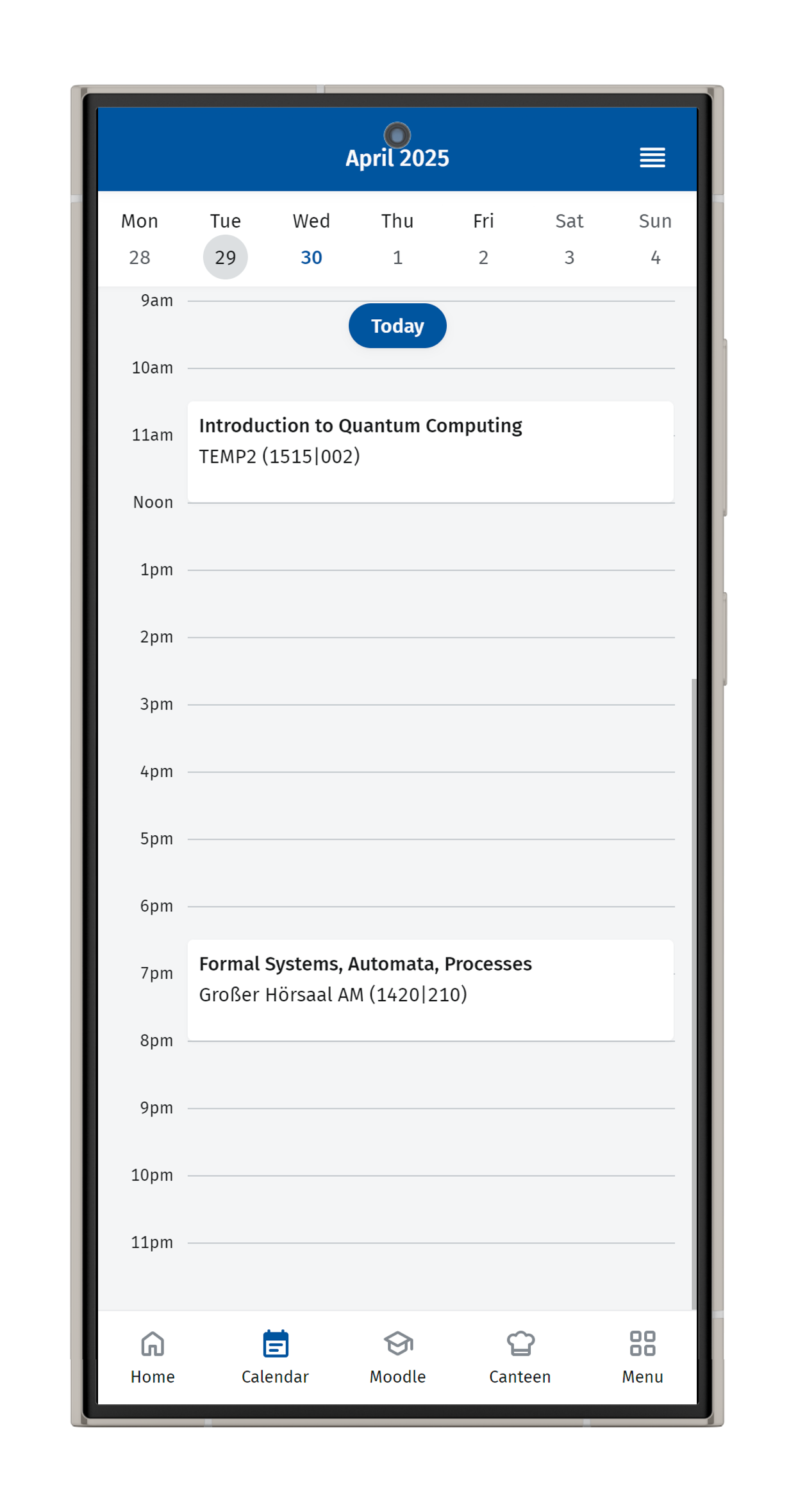 Screenshot of the calendar in day view.