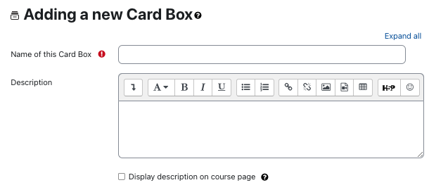 Card Box general settings