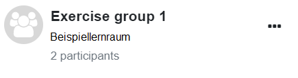 The screenshot shows the name of a group, a standard group icon, the course room name, the number of participants (two) and the three button-icon for the context menu.