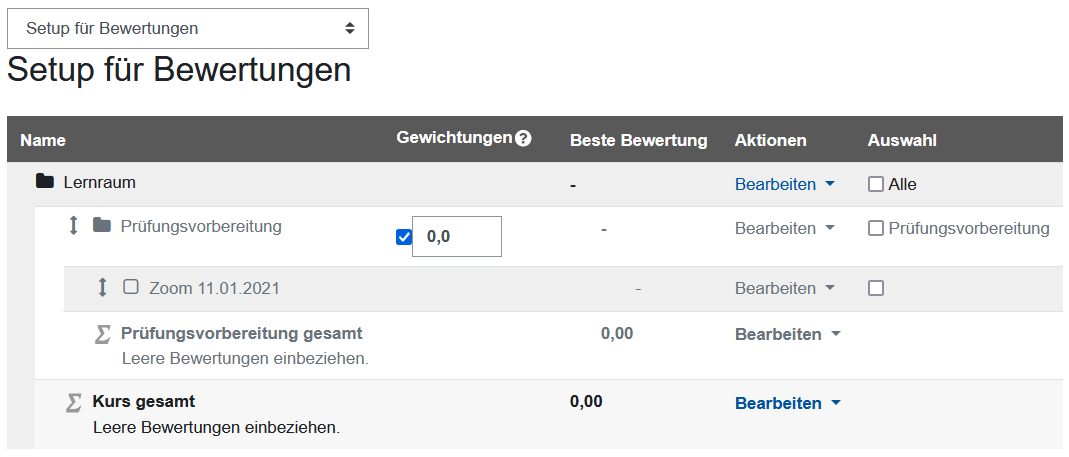 Screenshot: neuer Bewertungsaspekt in "Setup für Bewertungen"