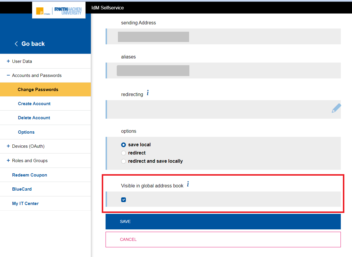 Visibility in the address book Visibility in the address book