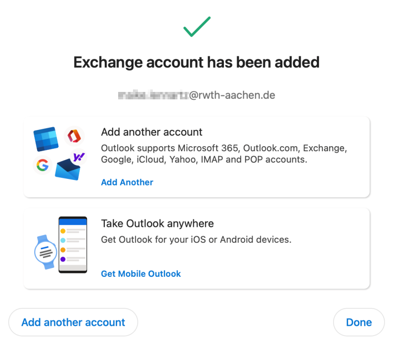 Exchange account has been added