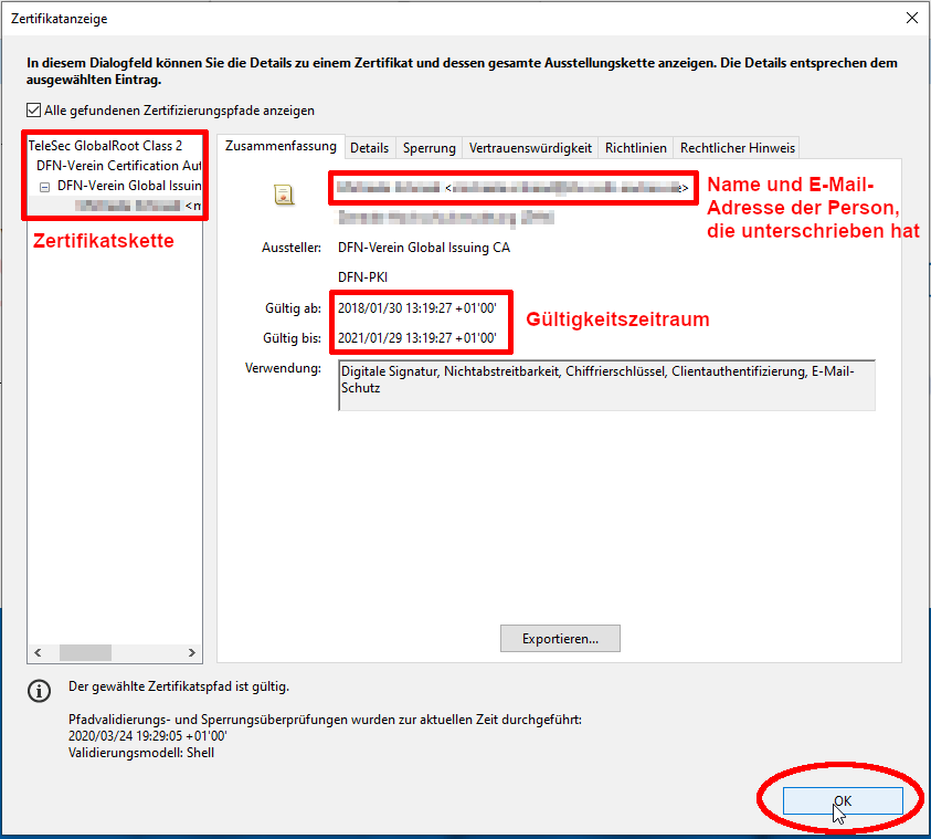 Zusammenfassung der Nutzerzertifikatdaten Zusammenfassung der Nutzerzertifikatdaten