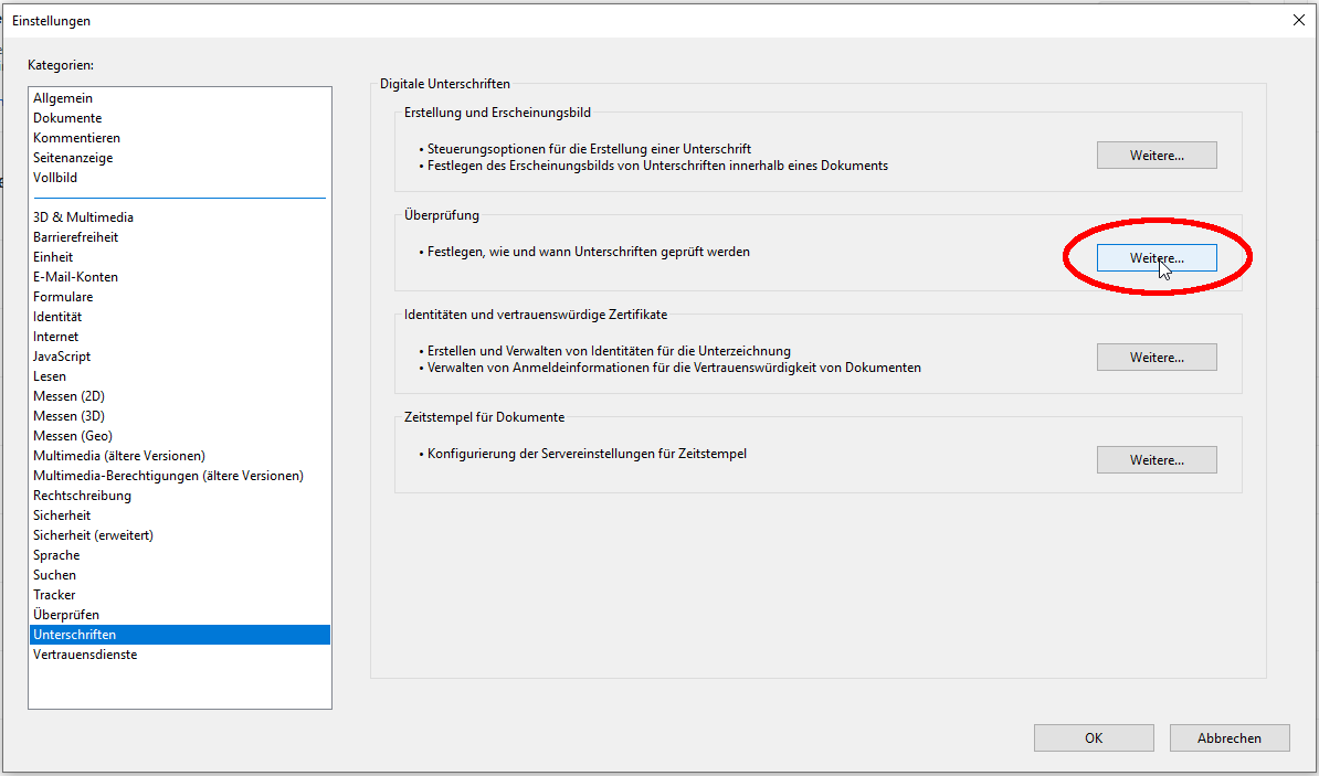Konfiguration zur Überprüfung von Unterschriften Konfiguration zur Überprüfung von Unterschriften