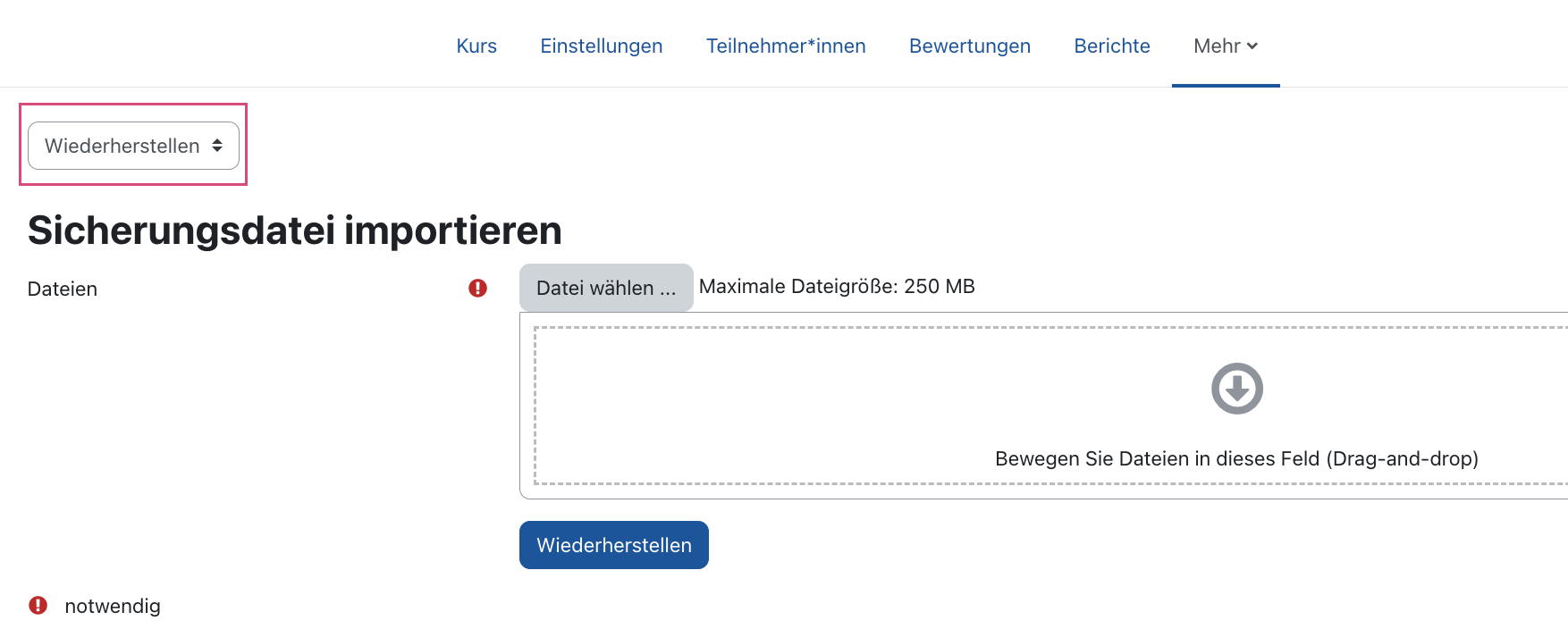Wiederherstellen Seite