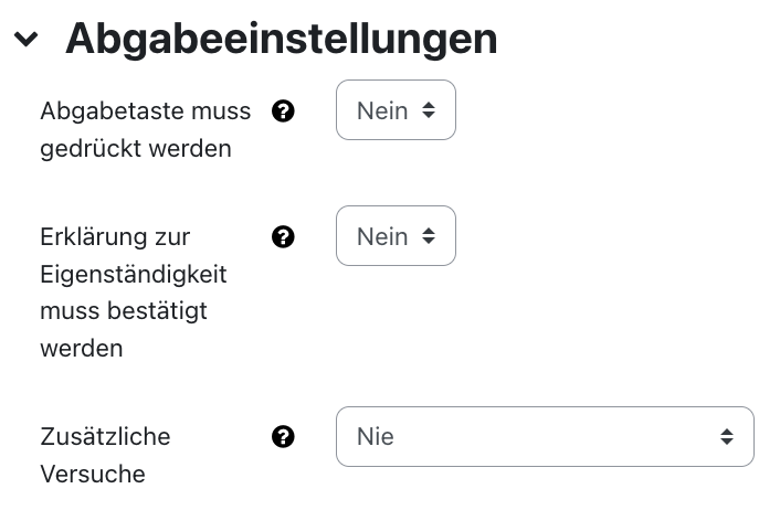 Abschnitt "Abgabeeinstellungen" Abschnitt "Abgabeeinstellungen"