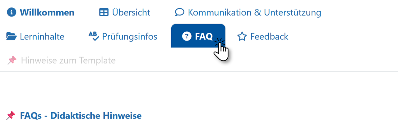Screenshot: Mehrere Kursraumüberschriften in Tabs. 