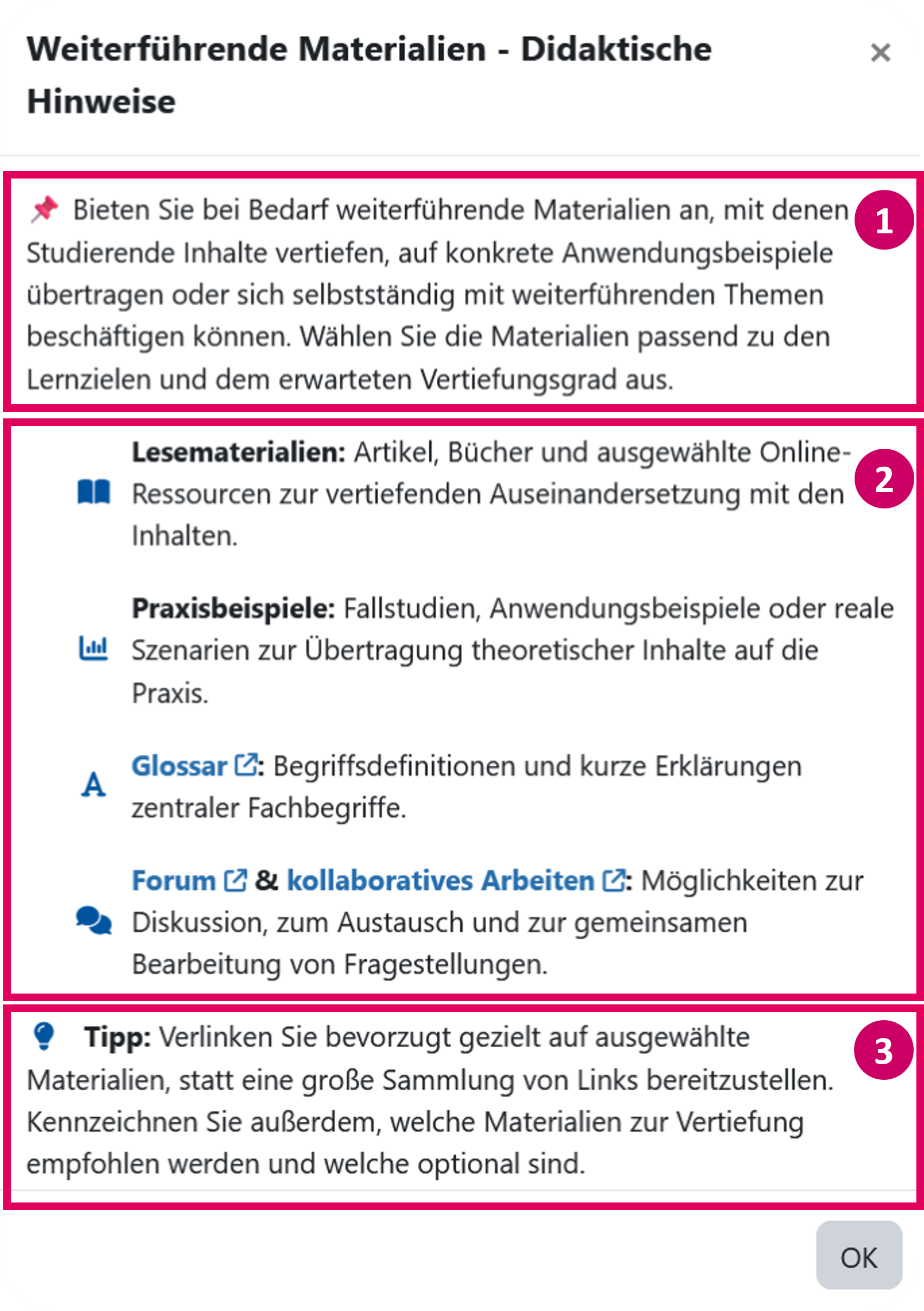 Screenshot: Pop-up-Fenster mit der Überschrift