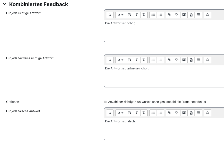 Kombiniertes Feedback Abschnitt für Frage Kombiniertes Feedback Abschnitt für Frage