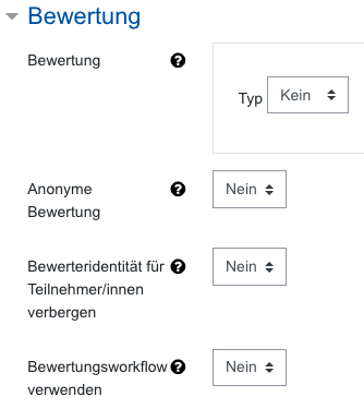 Aufgabeneinstellungen, Bewertung Screenshot Aufgabeneinstellungen, Kategorie Bewertung