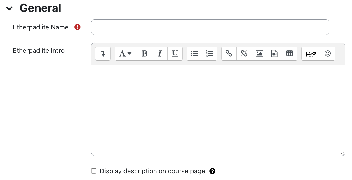 Etherpad general settings Etherpad general settings