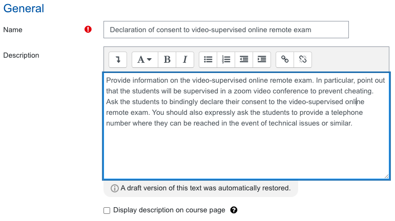 Screenshot: General settings page