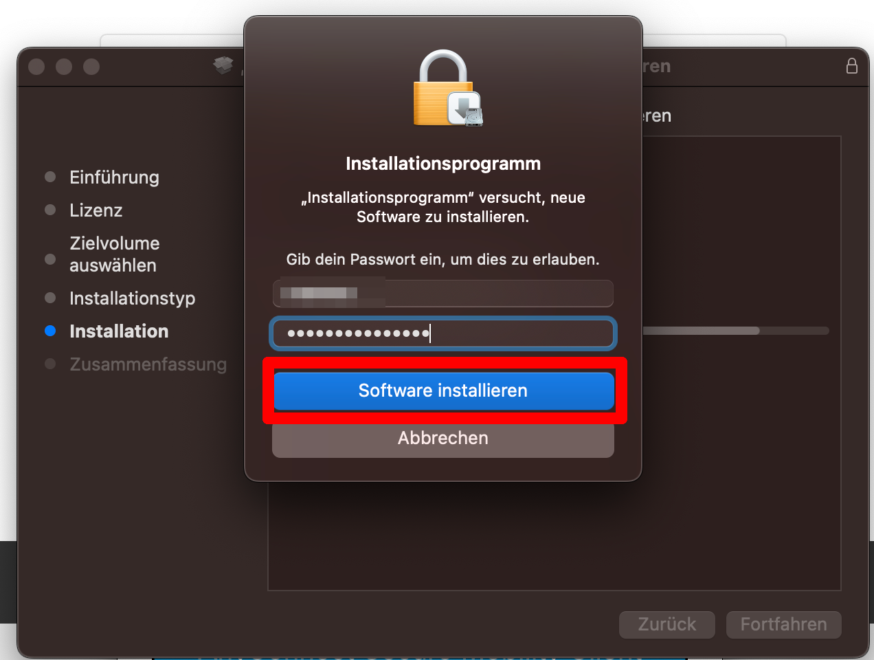 Installation zulassen Installation zulassen