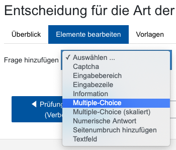 Screenshot: Fragetyp MC auswählen