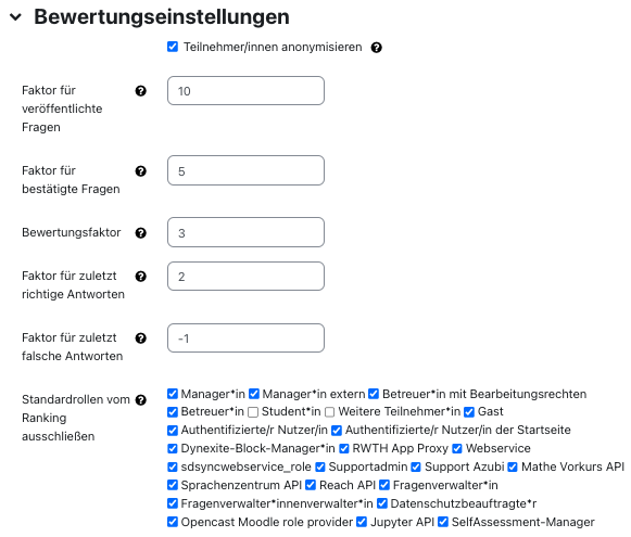 Bewertungseinstellungen von StudentQuiz Bewertungseinstellungen von StudentQuiz