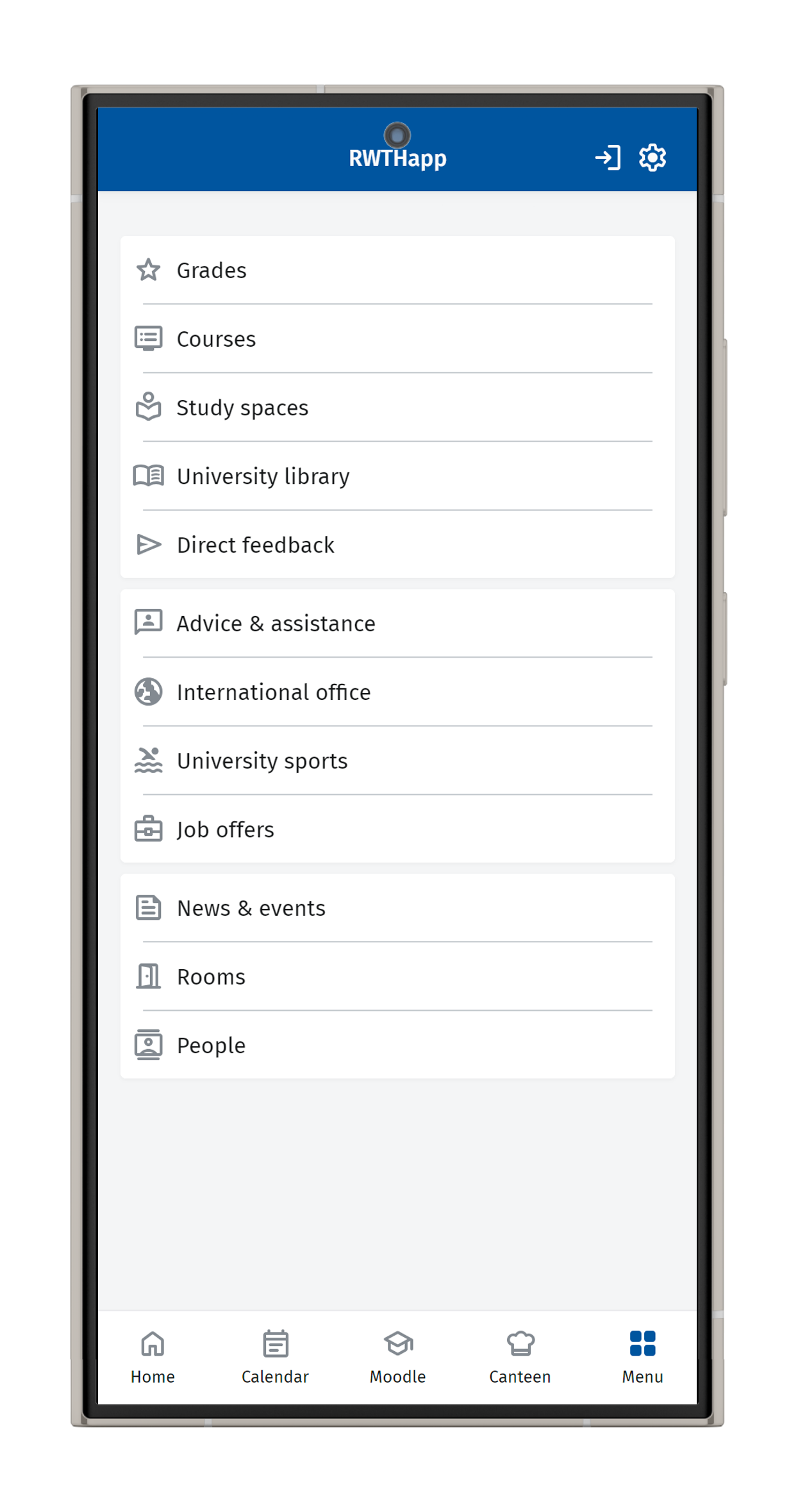 Screenshot of the menu. The displayed functions are described below.