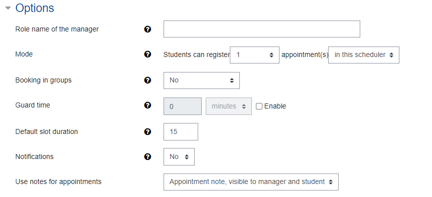 Optional settings for scheduler. This picture shows the optional settings for scheduler.