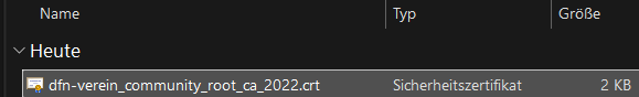 Screenshot der Datei im Downloadordner. Sie heißt "dfn-verein_community_root_ca_2022.crt"