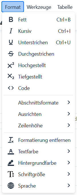 Screenshot: Menü "Format"