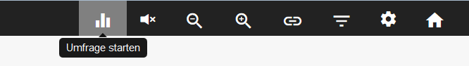 Screenshot of the taskbar in the survey tool. The "Umfrage starten" icon is the first of eight icons in the taskbar.