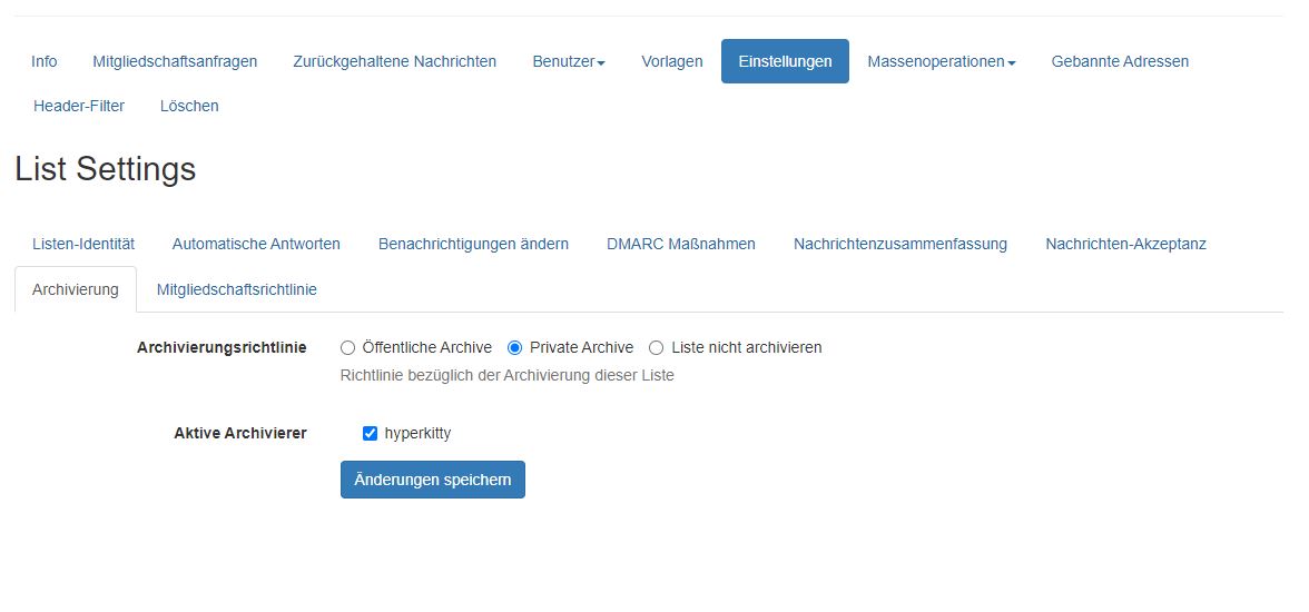 Einstellungen Hyperkitty Archivierung