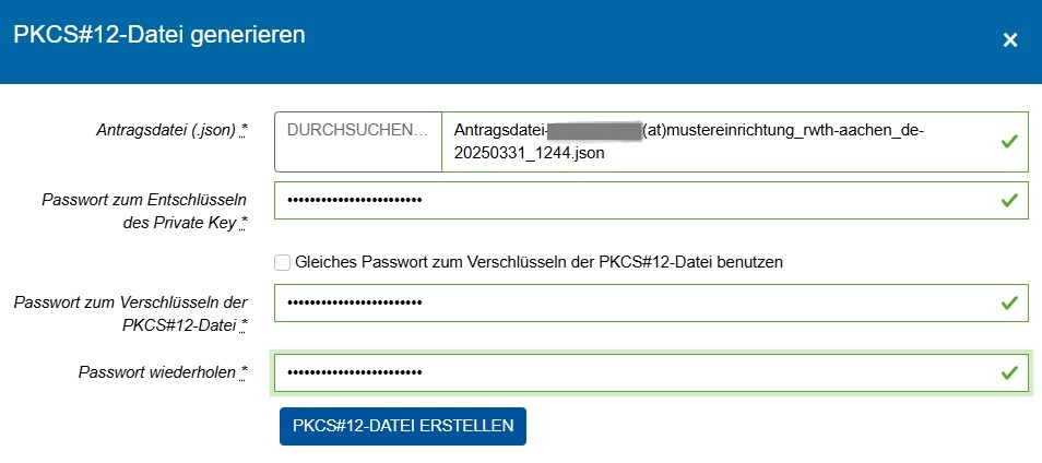 PKCS#12-Datei generieren PKCS#12-Datei generieren