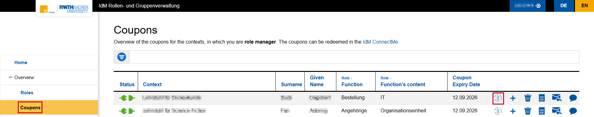 Rollencoupon verlängern