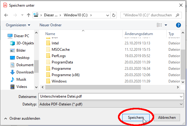 Unterschriebenes Dokument speichern Unterschriebenes Dokument speichern
