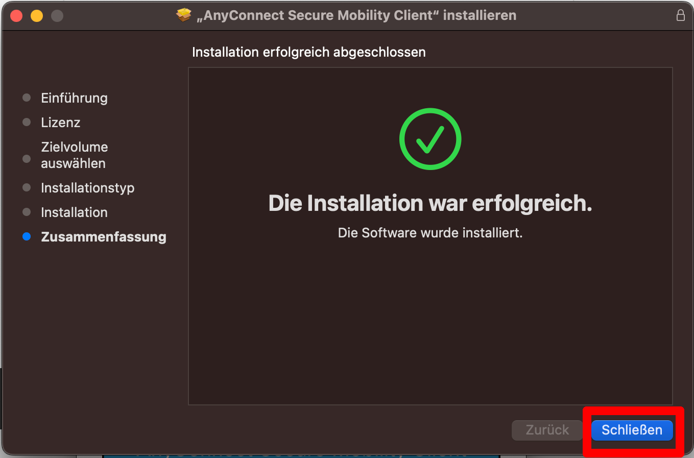Installationsbestätigung Installationsbestätigung