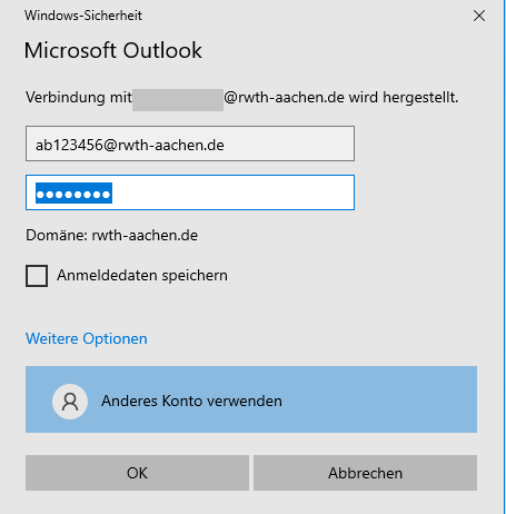 Zugangsdaten eingeben