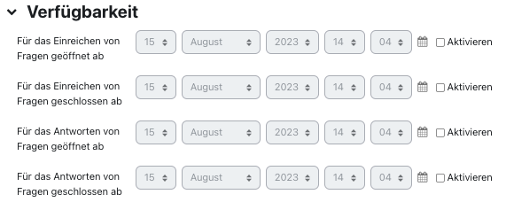 Verfügbarkeit Abschnitt für StudentQuiz Verfügbarkeit Abschnitt für StudentQuiz