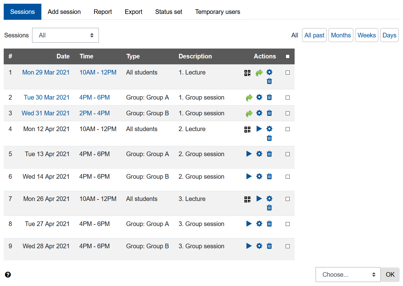 Session overview Screenshot session overview