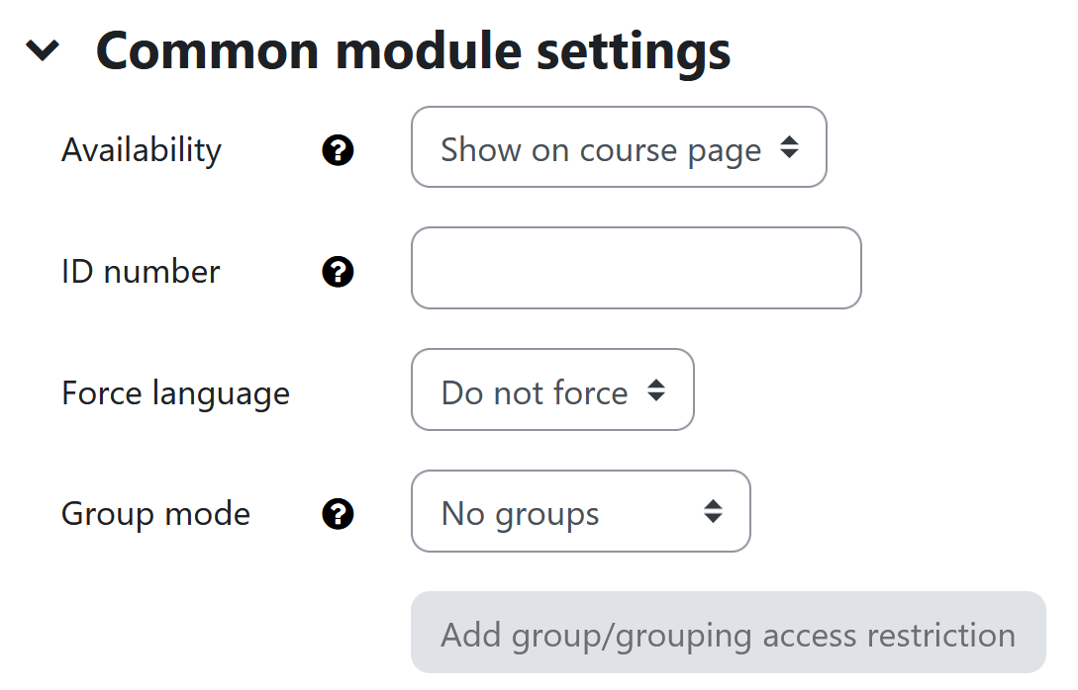 Common module settings Common module settings