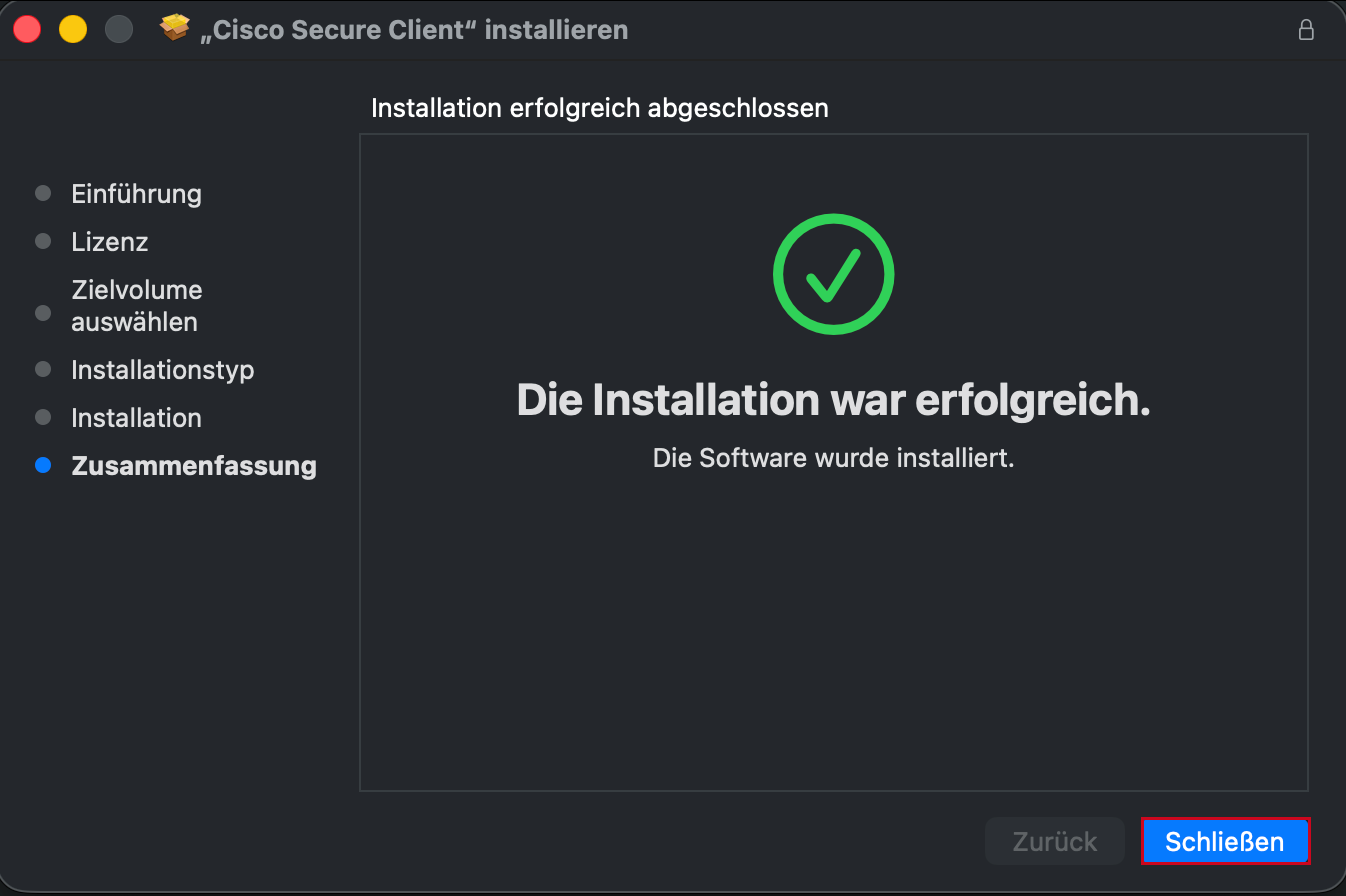 Installation abschließen