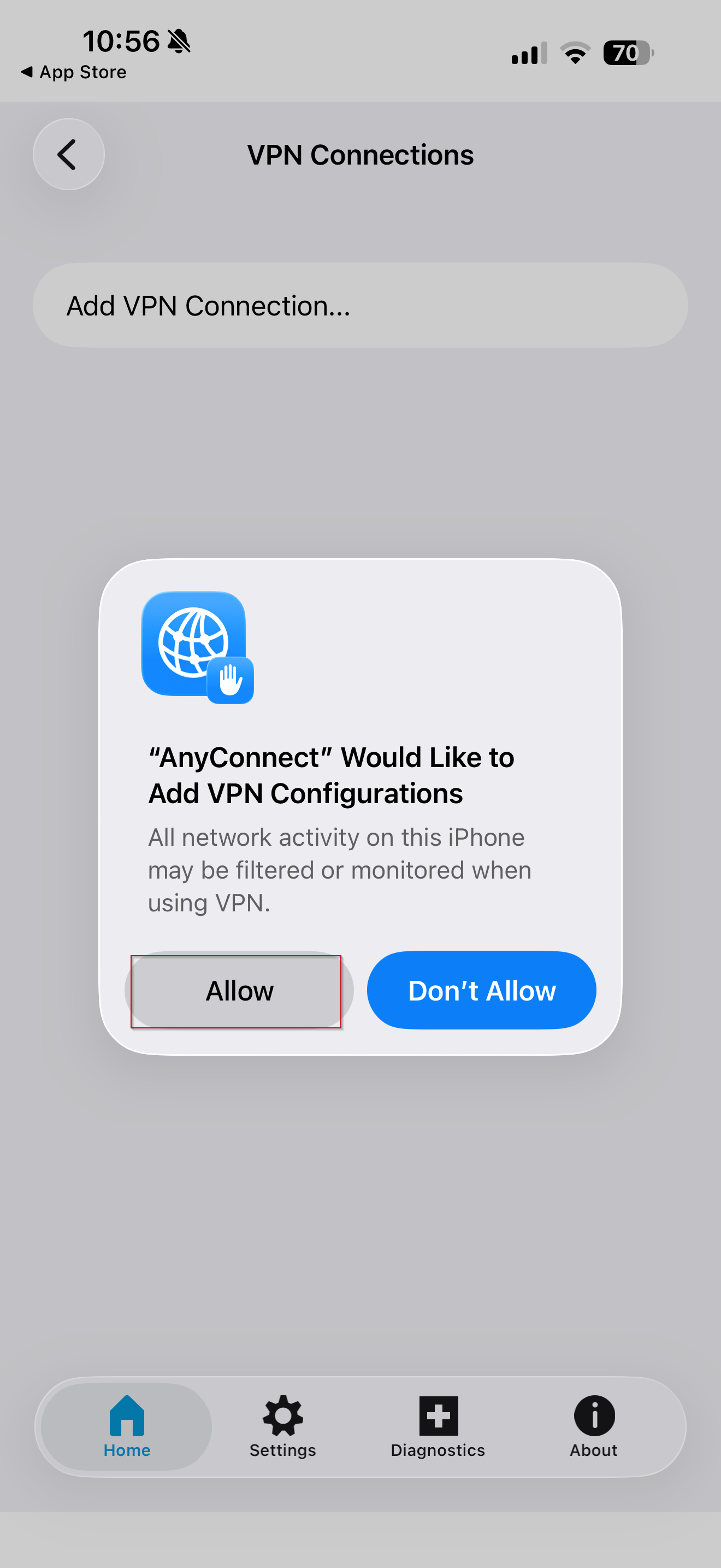 Pop-up Window: Allow VPN Configuration